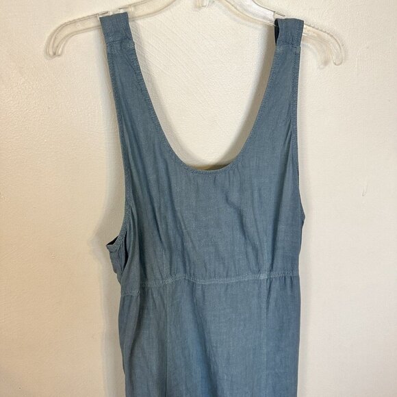 Heaven Sage Green Womens Linen Midi Dress USA XL Adjustable Straps Pockets Shift - Picture 3 of 9